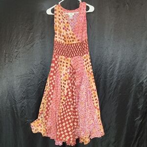 Patchwork Pink & Rust Maxi Dress with Fitted Waist
